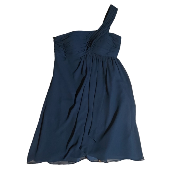 Bill Levkoff Blue Chiffon One Shoulder Dress - Picture 1 of 9
